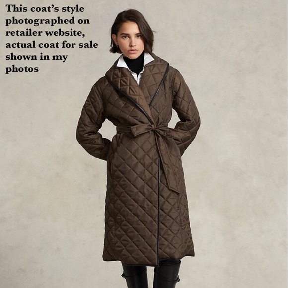 POLO RALPH LAUREN Shawl-collar Leather-trim Coat, Brown, LIKE NEW, Size Medium - Picture 2 of 9